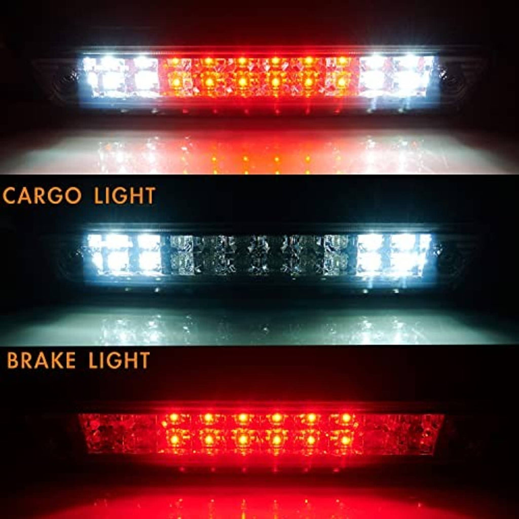 LED third brake light illuminated showing red center LEDs and white outer LEDs
