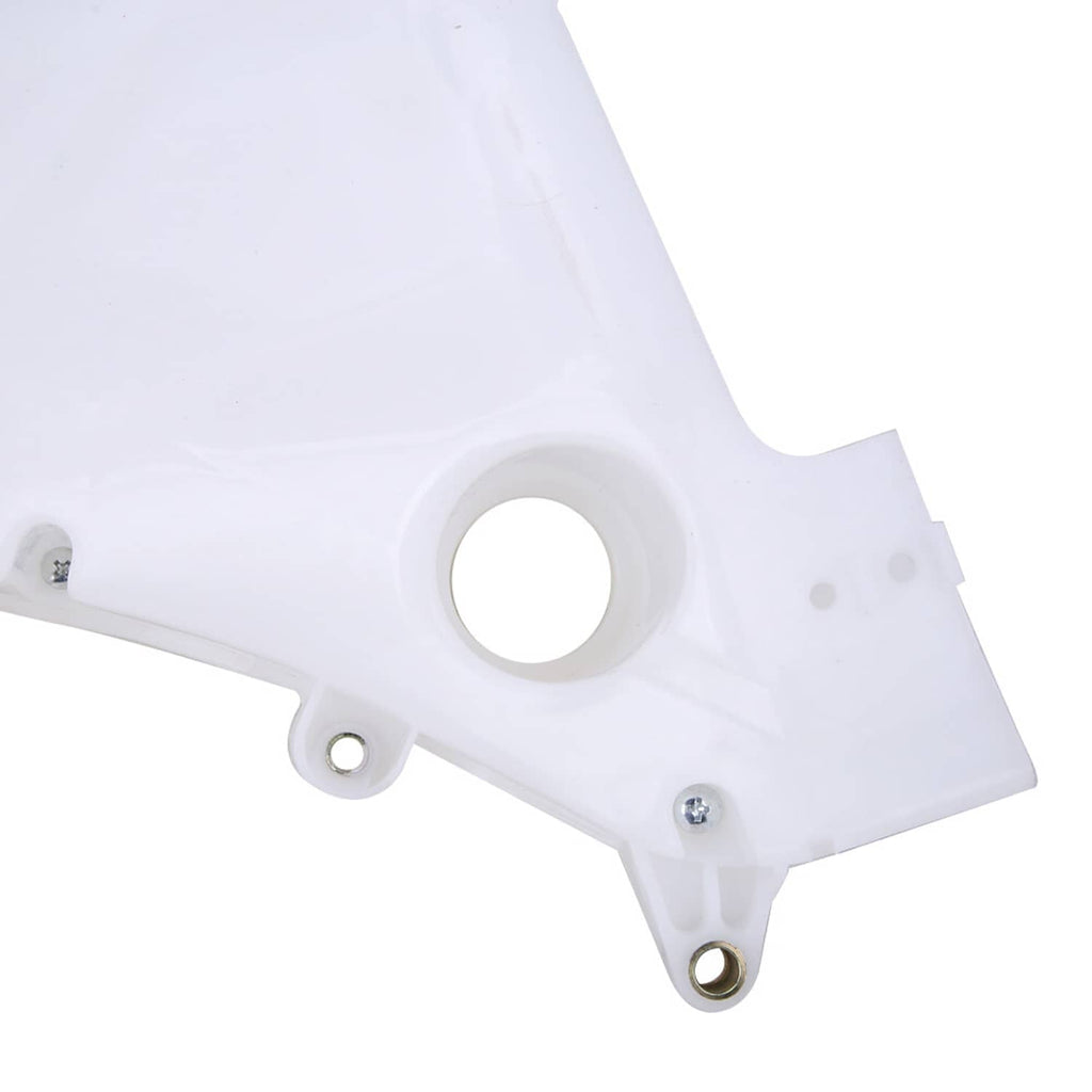 White speaker cover bracket piece with round mounting hole and metal fasteners