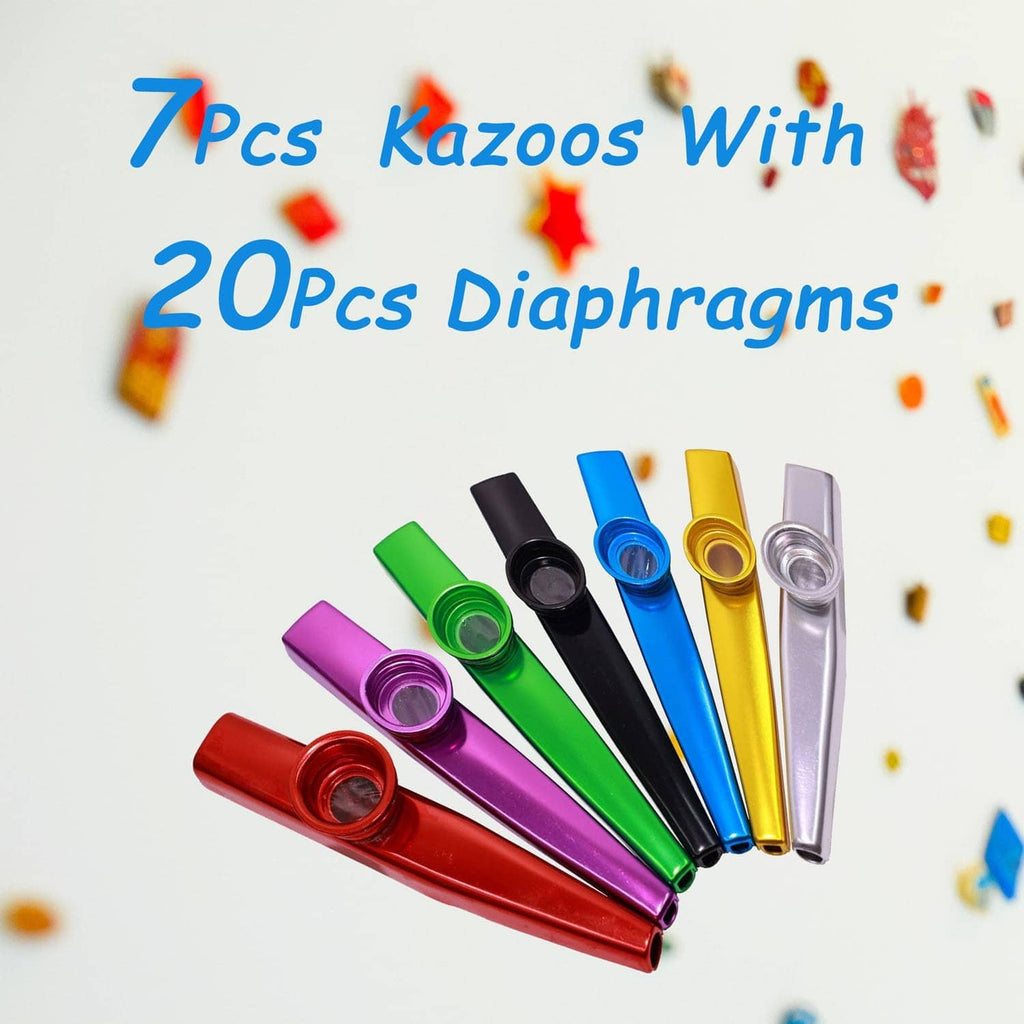 Colorful metal kazoo instruments set, multiple tubes in red, green, blue, and more