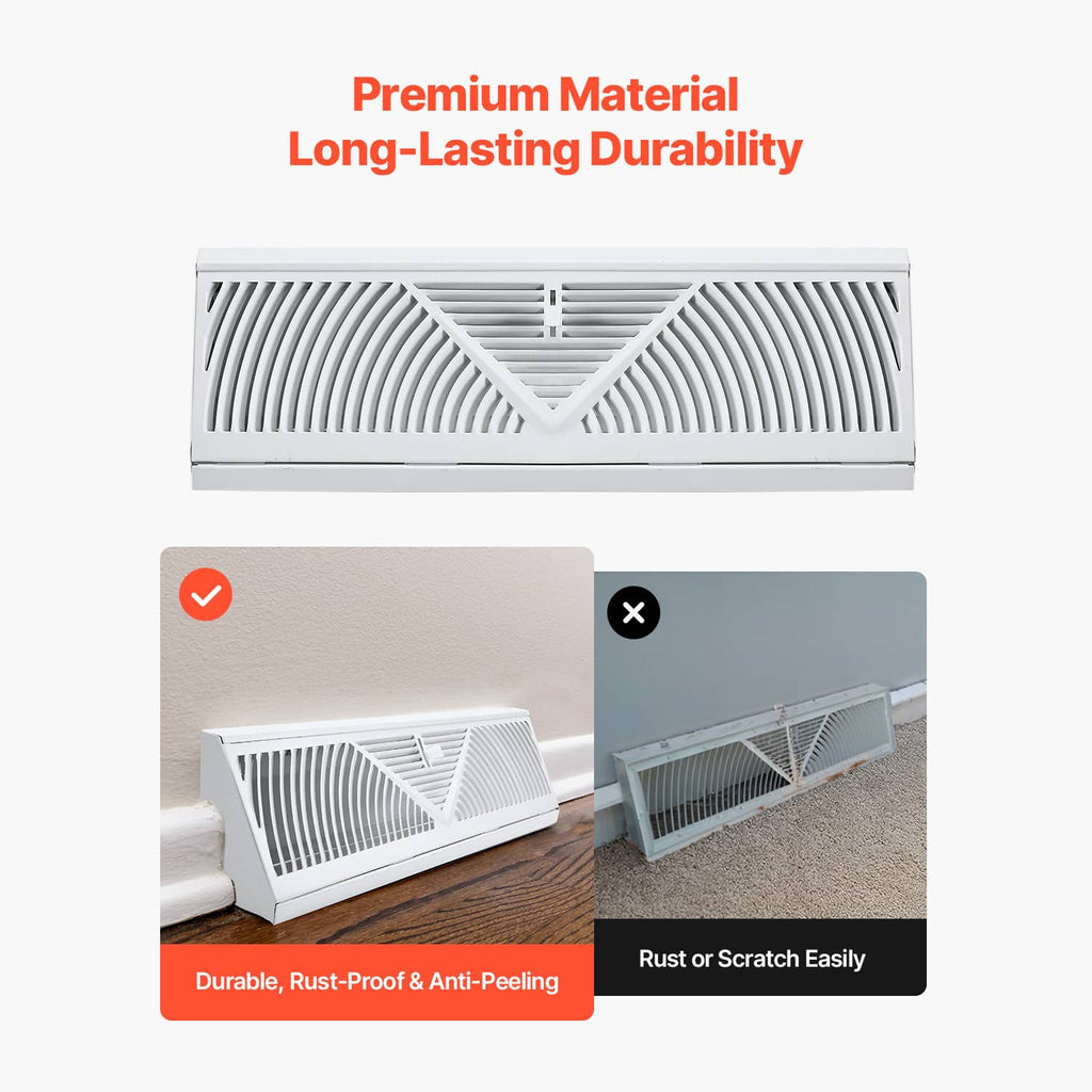 White floor register vent with slatted grille and V-shaped center for HVAC airflow.