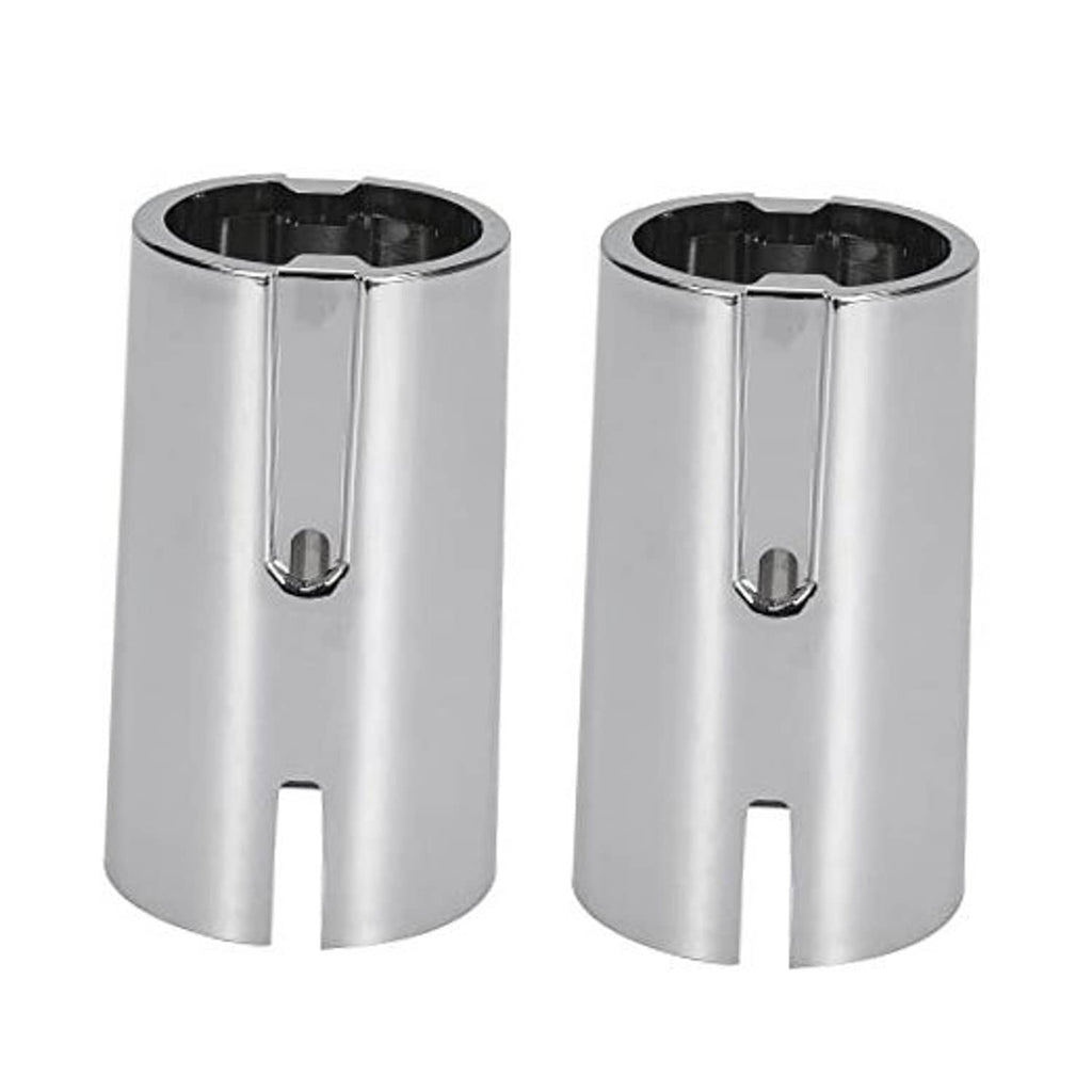 Pair of silver lower shift knob covers with open top and center slot opening