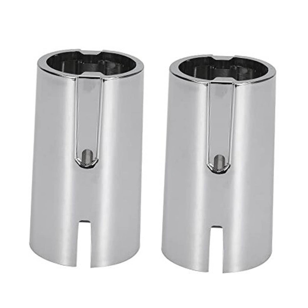 Pair of silver lower shift knob covers with open top and center slot opening