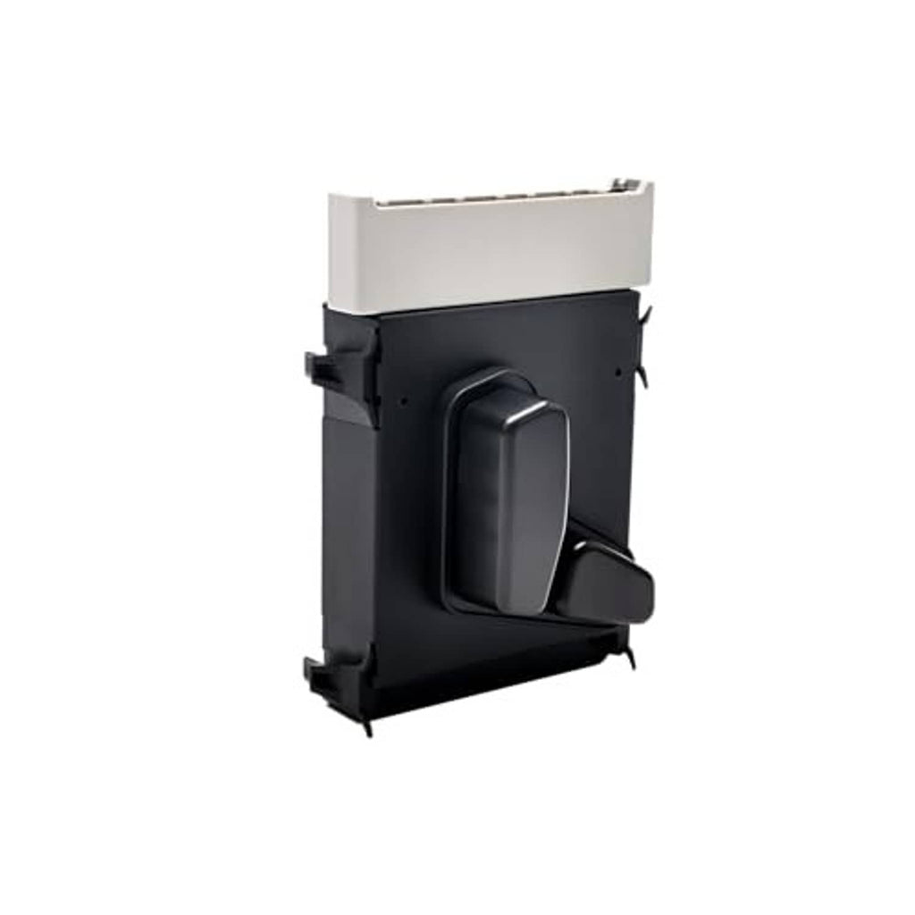 Power seat switch module with black rocker switch and gray mounting tabs, side view