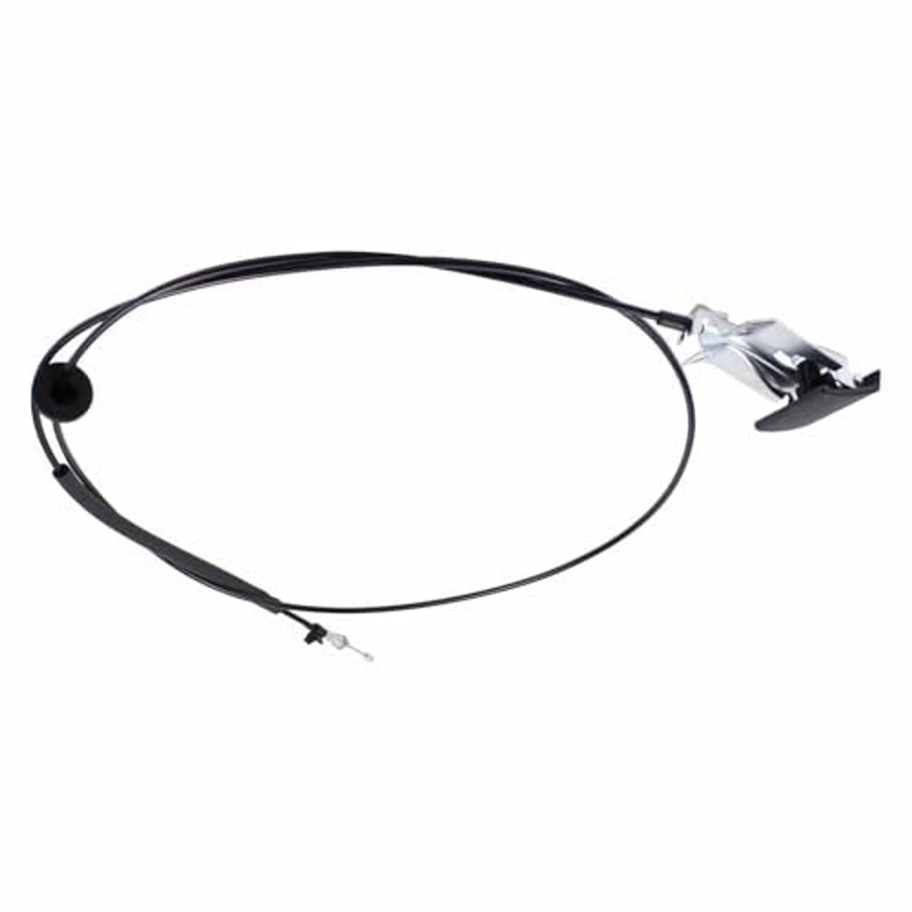 Hood release cable with black oval loop and silver connector on one end