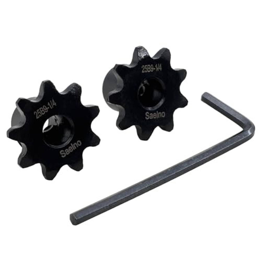 Two 9-tooth roller chain sprockets with hex key, dark steel