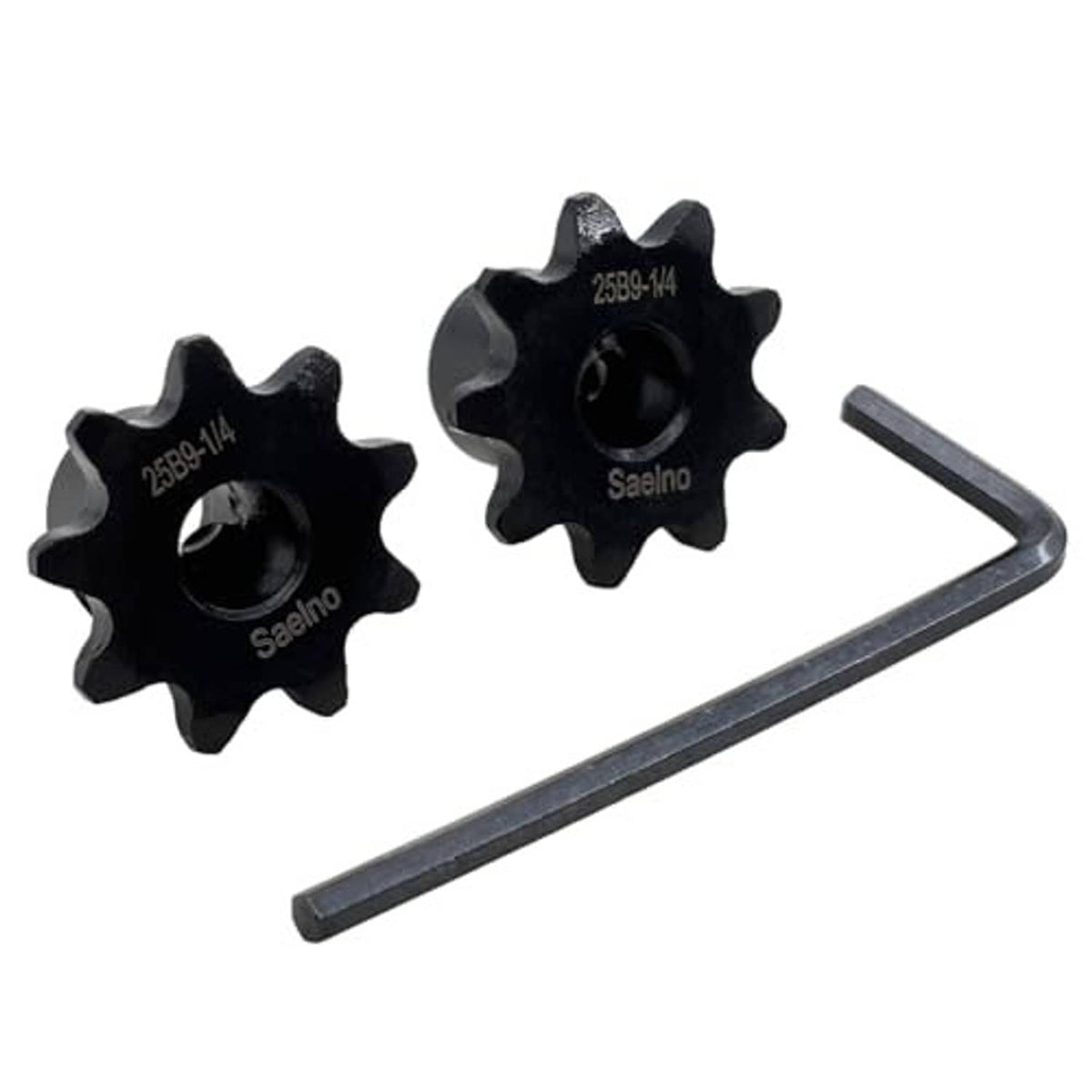 Two 9-tooth roller chain sprockets with hex key, dark steel