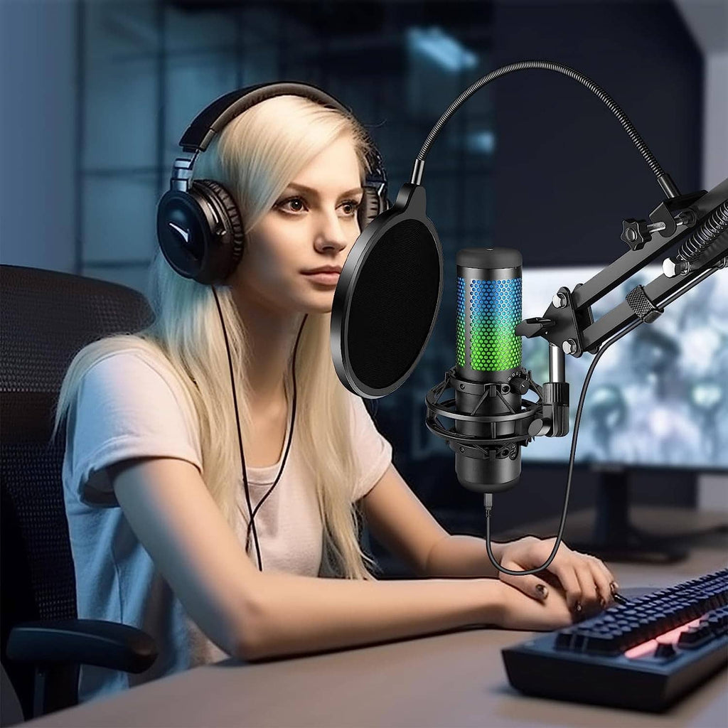 Black pop filter shield positioned in front of a studio microphone during recording