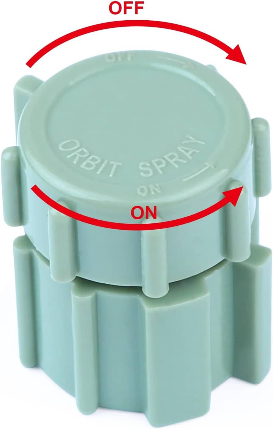 Mint green sprinkler bubbler head showing ON/OFF switch on top with side clips