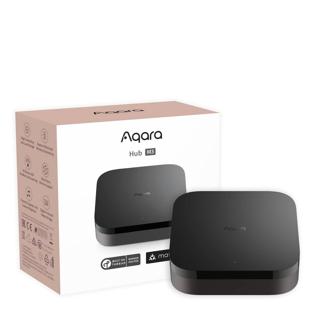 Aqara Hub M3 smart home hub, black tabletop bridge with rounded base and top