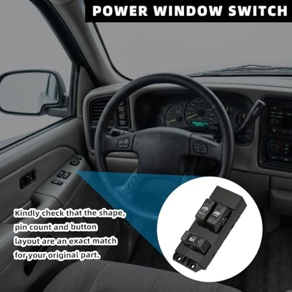 Car door control area with power window switch inset, black buttons on switch housing