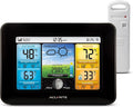 Wireless home weather station with color display showing indoor and outdoor temperature and humidity