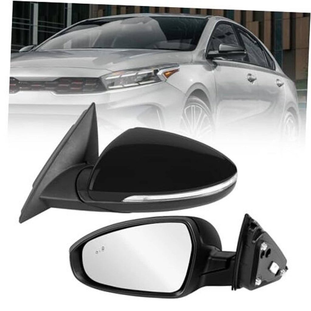 Left driver side mirror with black housing, tinted glass, and chrome trim, angled view
