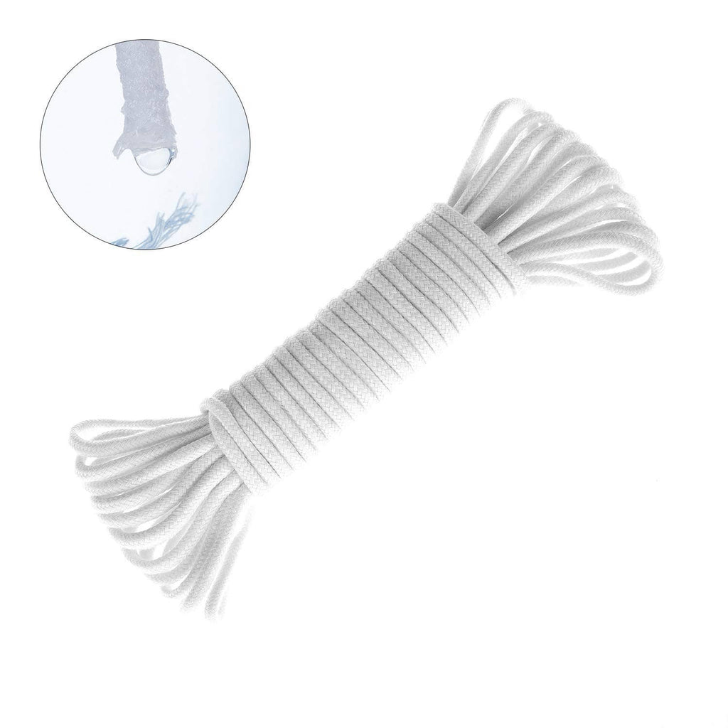Self-watering capillary wick cord, white braided rope coiled for irrigation