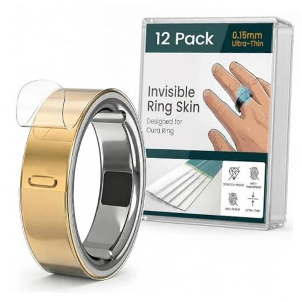 Clear ultra-thin ring skin protector set with 12-pack packaging and adhesive sleeve