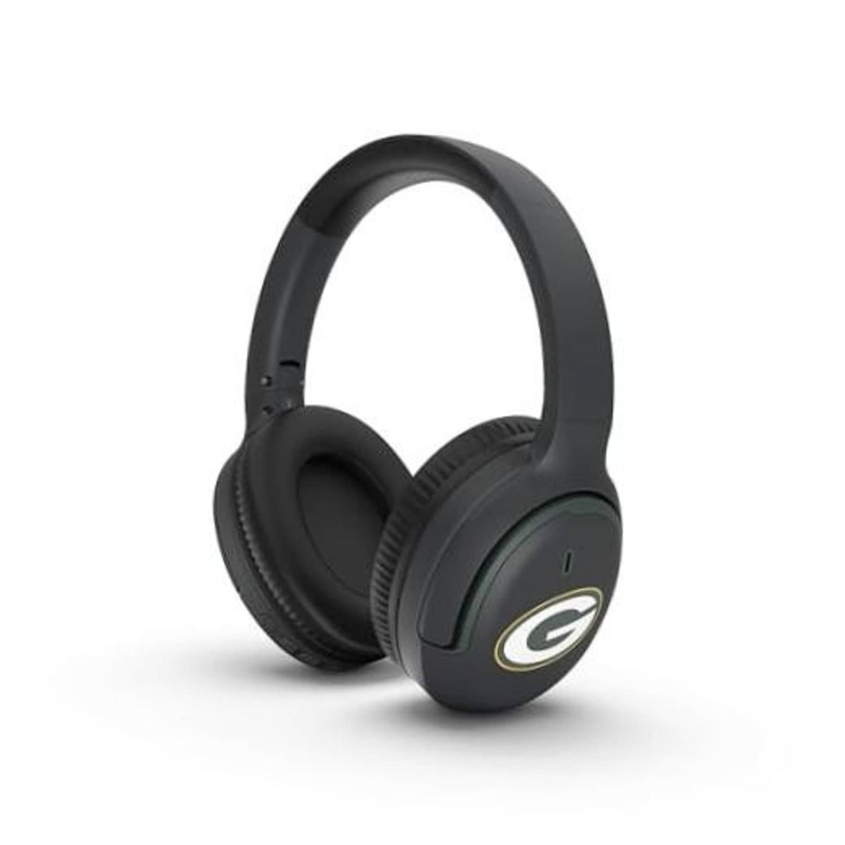 Dark gray over-ear active noise cancelling headphones with Green Bay Packers G logo