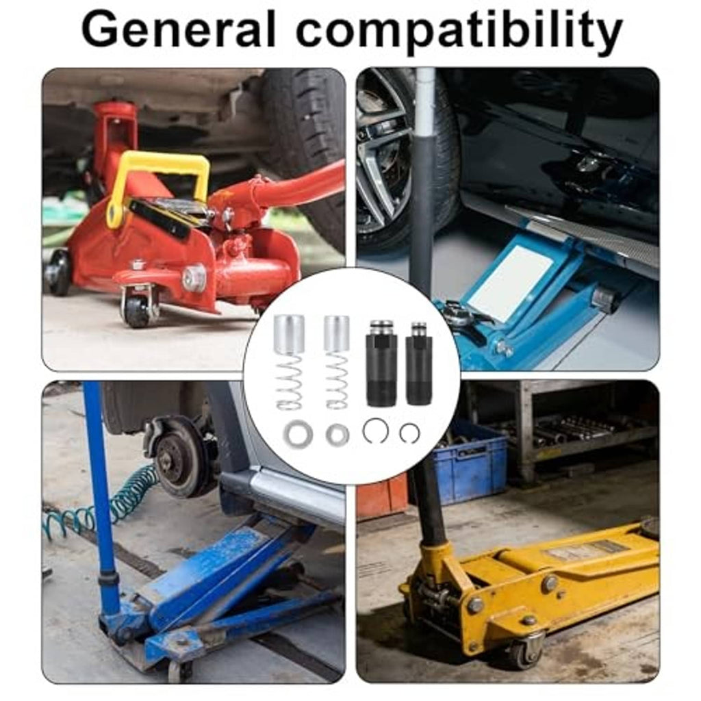 Floor jack replacement parts set with piston cylinders, springs, O-rings, and caps