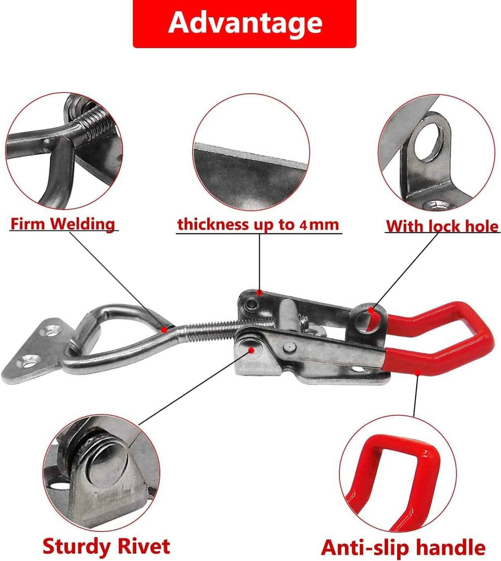Toggle latch clamp with lock hole, reinforced plate, red anti-slip handle
