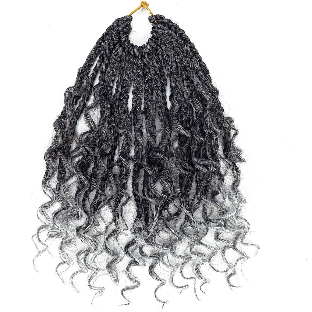 Dark gray crochet box braid hair bundle with wavy curls and light gray ombre at bottom