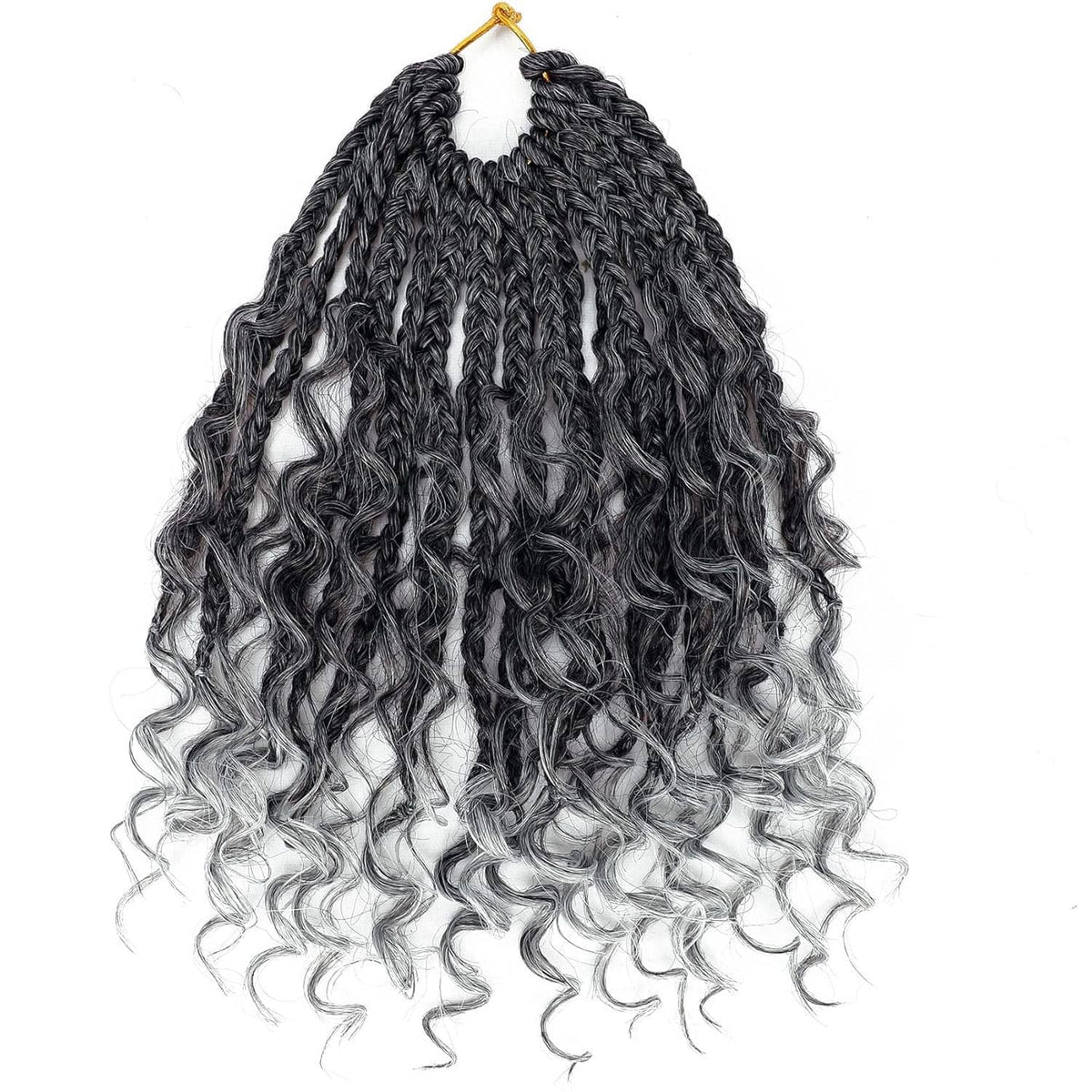 Dark gray crochet box braid hair bundle with wavy curls and light gray ombre at bottom