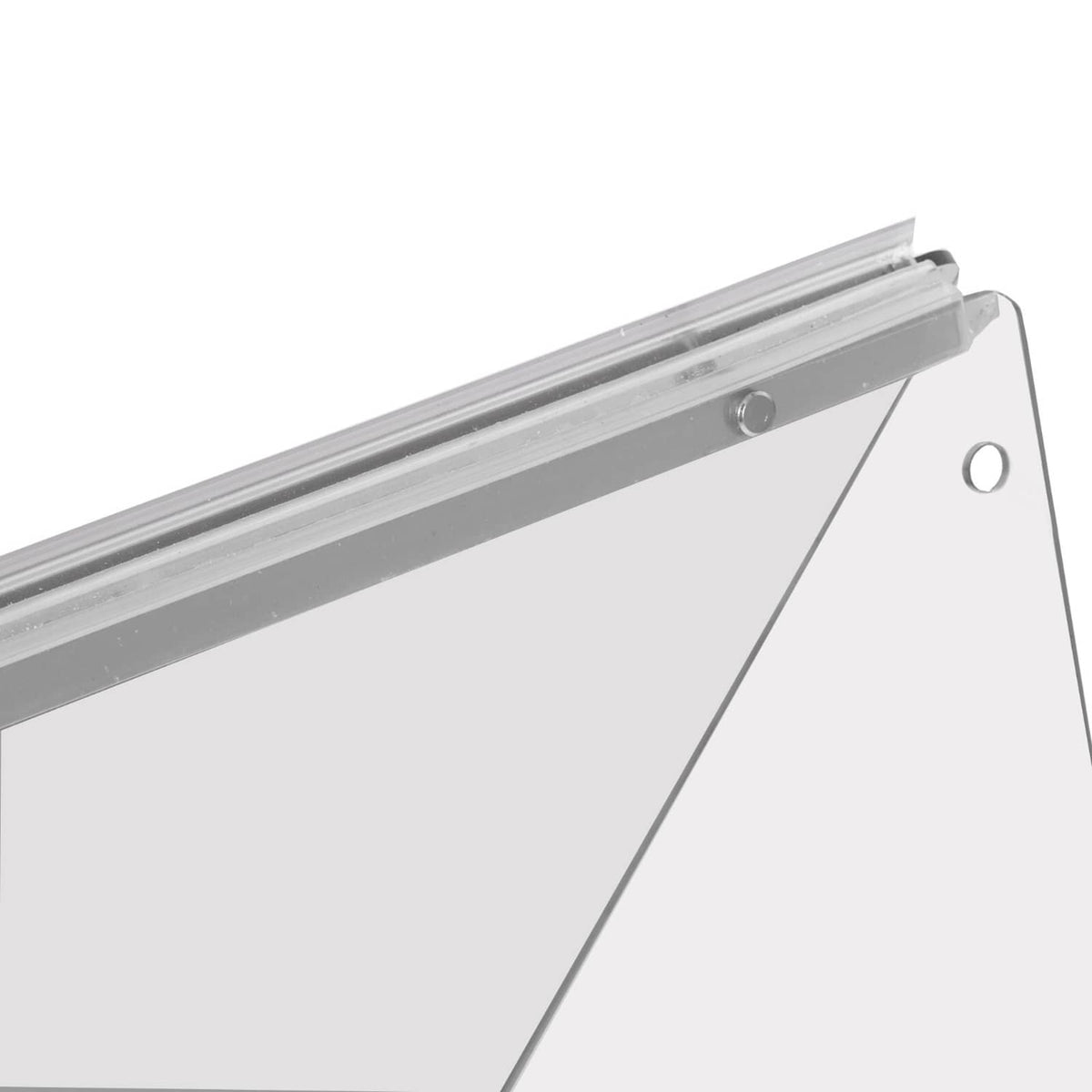 Close-up of clear folding windshield frame and hinge pin detail
