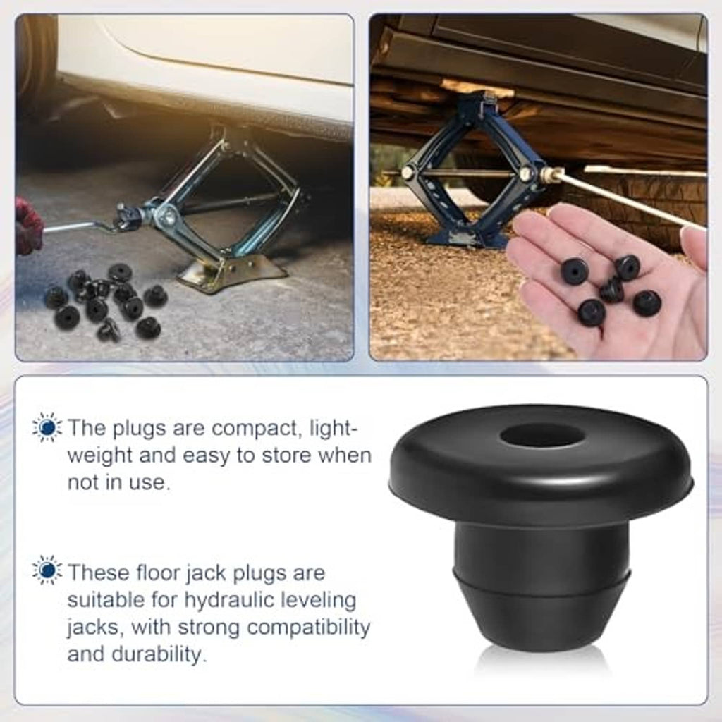 Black rubber hydraulic jack oil plug, single flat-head cap with central hole