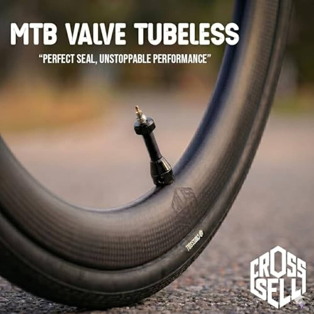 MTB tubeless Presta valve stem installed on a bicycle tire