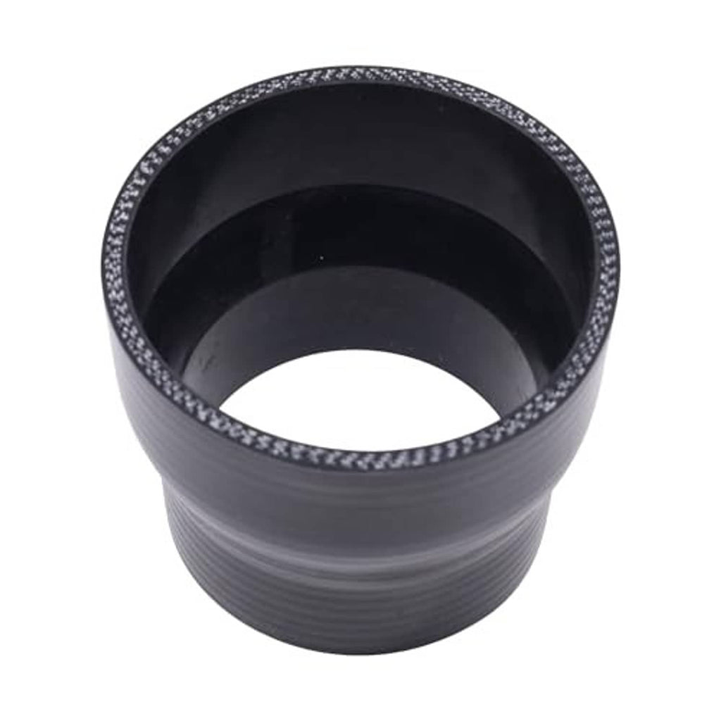 Black silicone hose reducer coupler, reinforced rim, ribbed exterior short connector