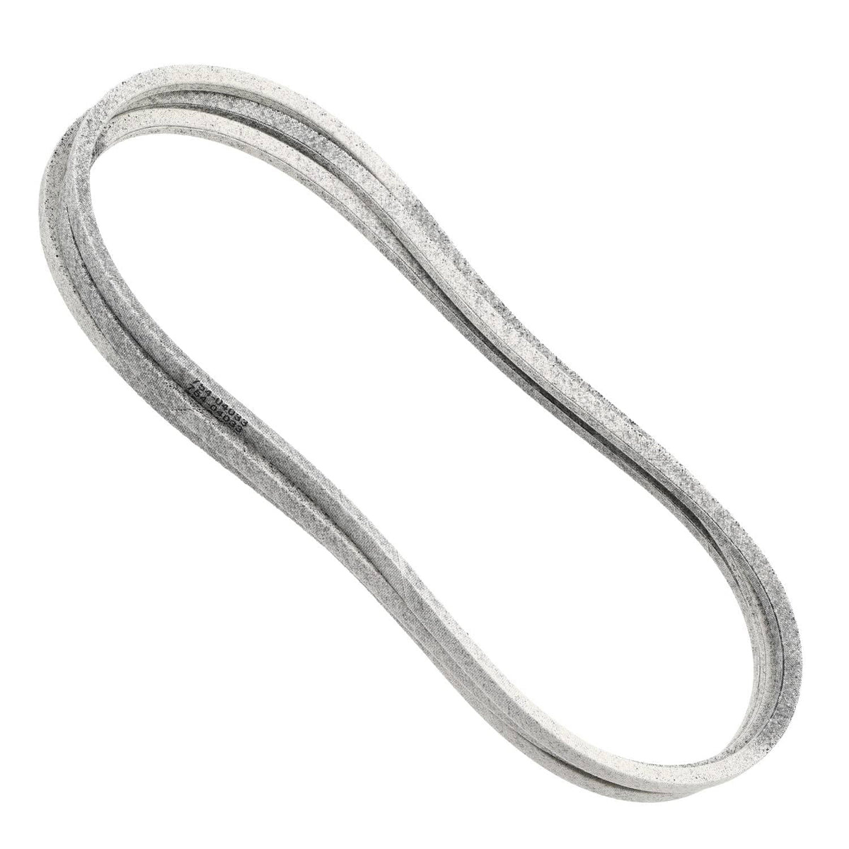 Gray double-layer V-belt in an oval loop, textured fabric outer cover