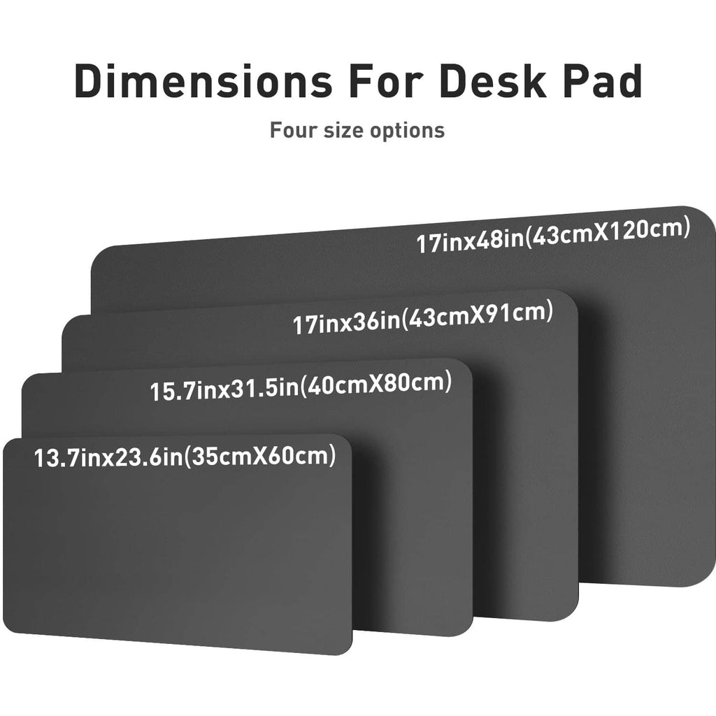 Gray desk pad protector showing four available size rectangles