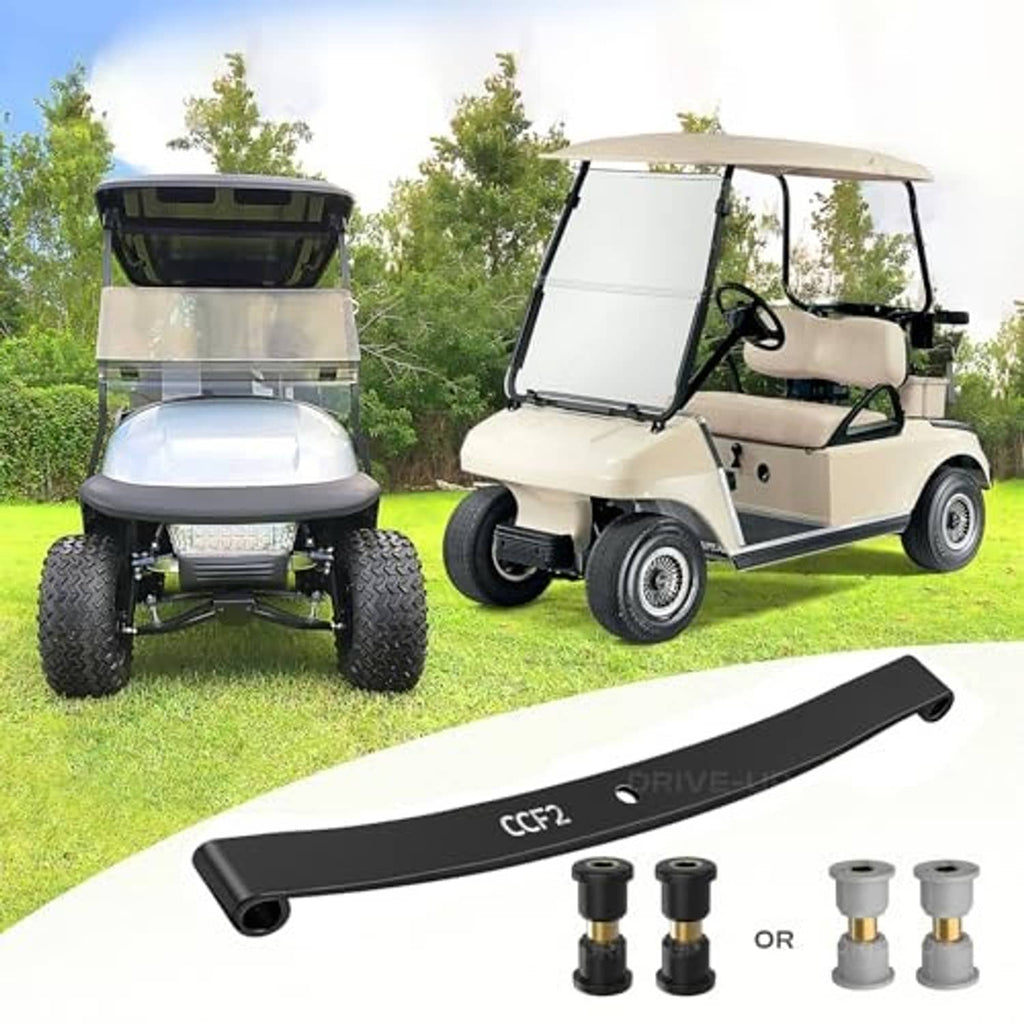 Black front leaf spring bar with mounting hole, bushings, and bolt hardware kit
