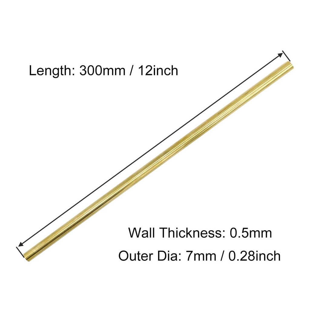 Gold brass round tube, long 300mm piece with smooth cylindrical profile