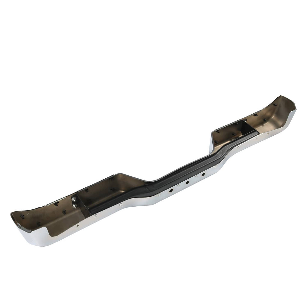 Rear step bumper face bar backing plate, chrome edge with black accents
