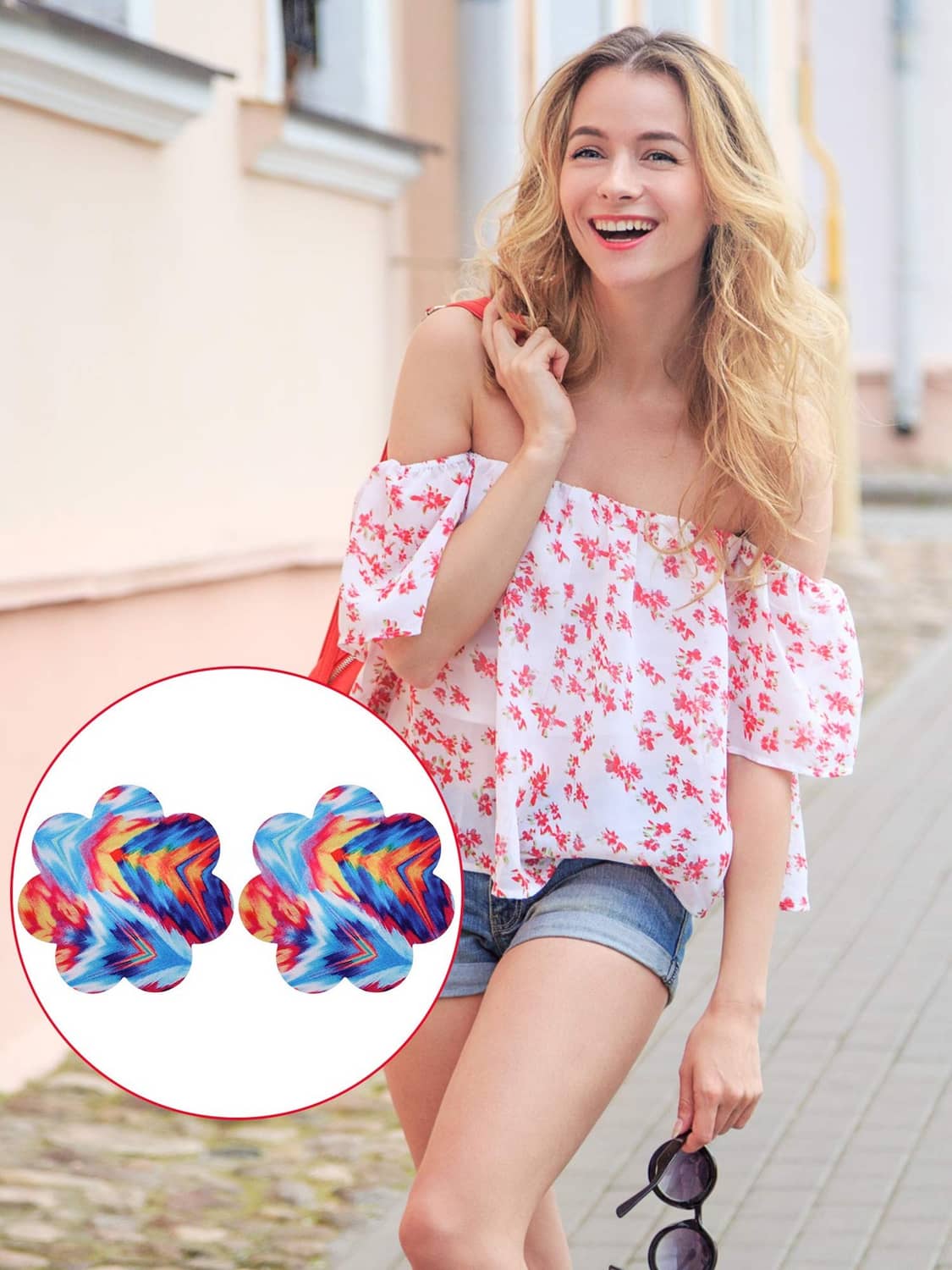 Tie-dye heart glitter nipple covers, glitter adhesive, 2-pack