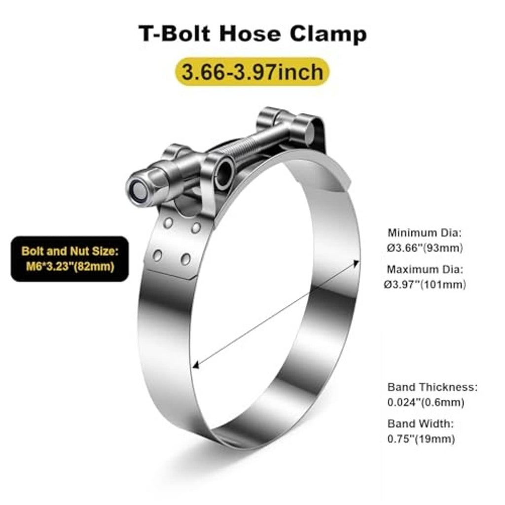 T-bolt hose clamp with side band holes and screw tension bolt, stainless steel