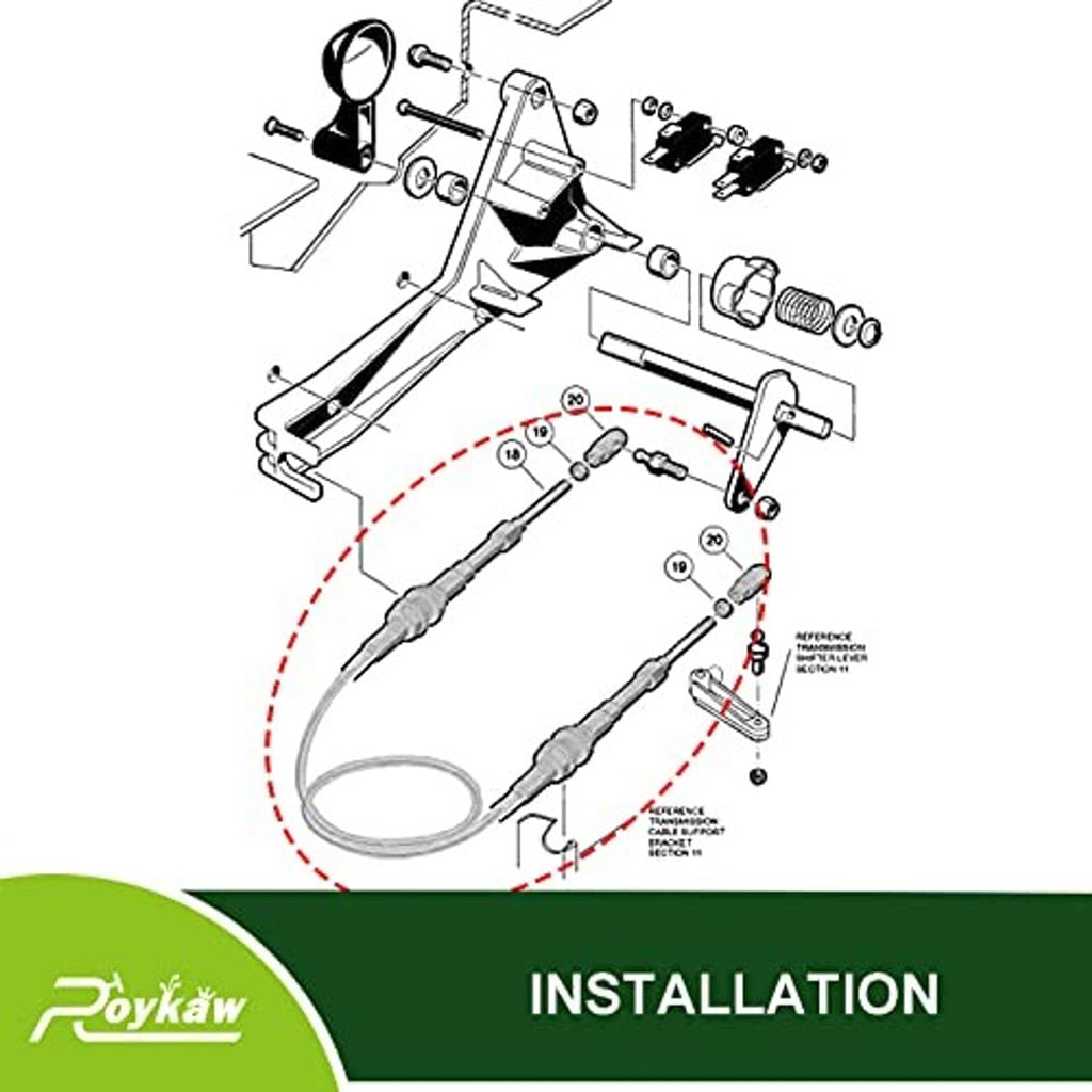 Golf cart shift cable shown with installation diagram and connector fittings