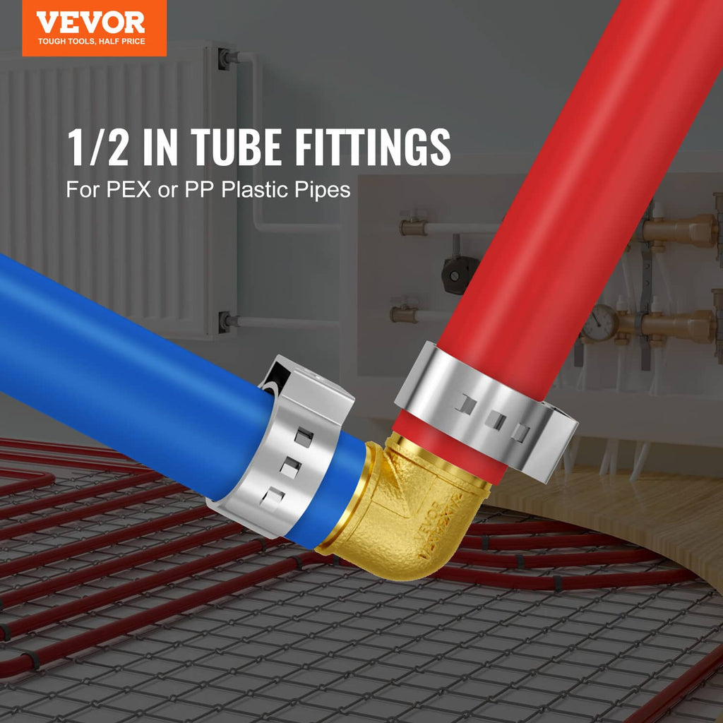 Brass clamp-style elbow fitting for 1/2 in tube connections