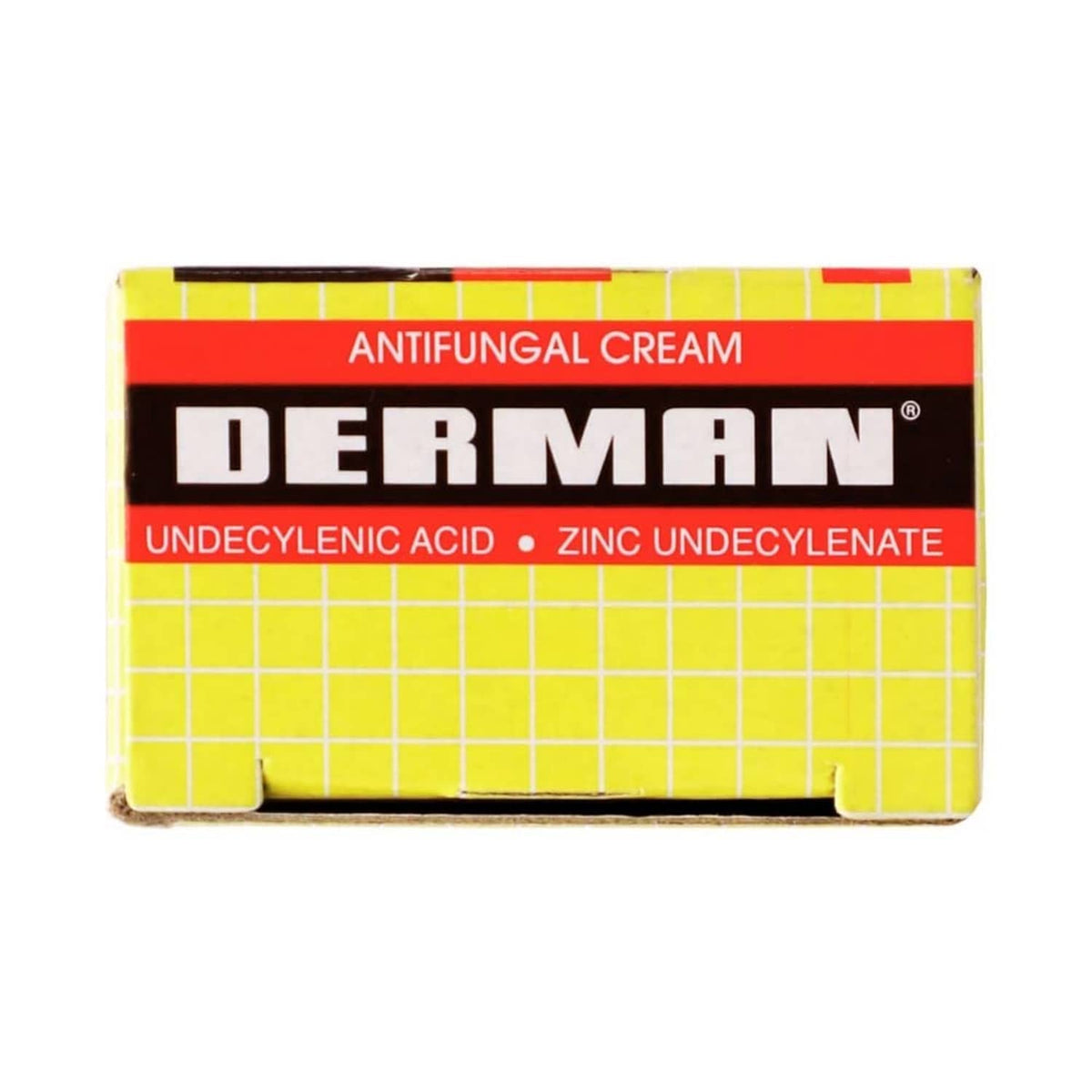 Derman antifungal cream carton with red top band and athlete's foot label text.