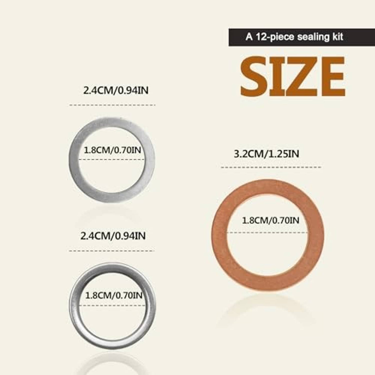 Crush washer gasket set with grey and copper rings, assorted sizes
