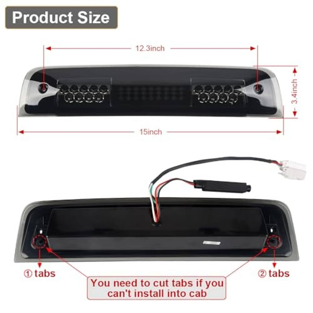 Smoked-lens LED third brake light with mounting tabs and wire harness