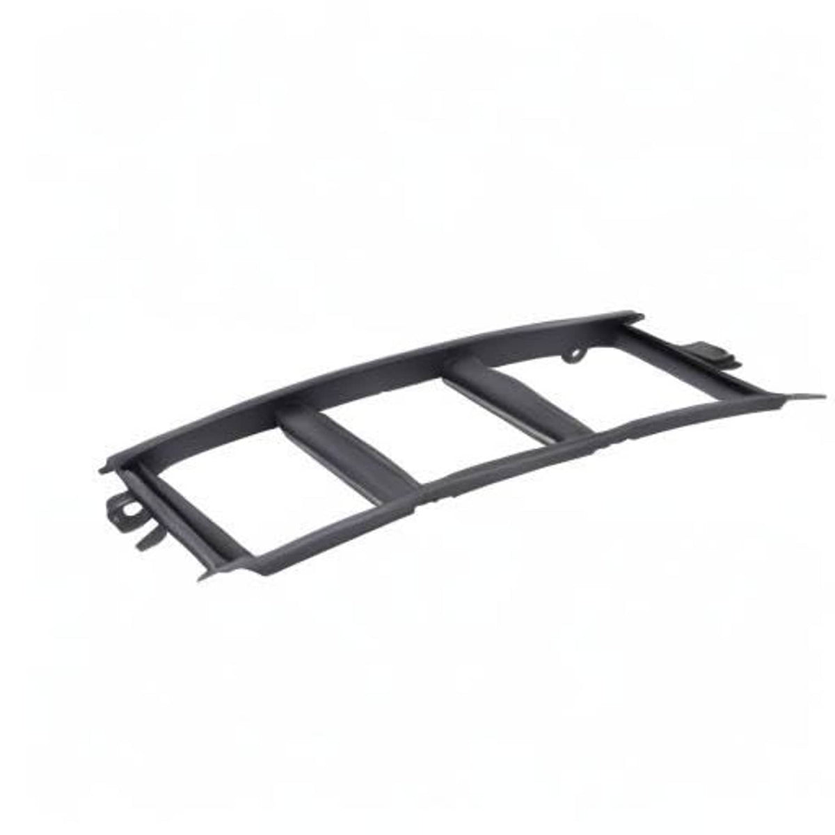 Black front bumper grille panel trim insert frame with curved bar and rectangular cutouts