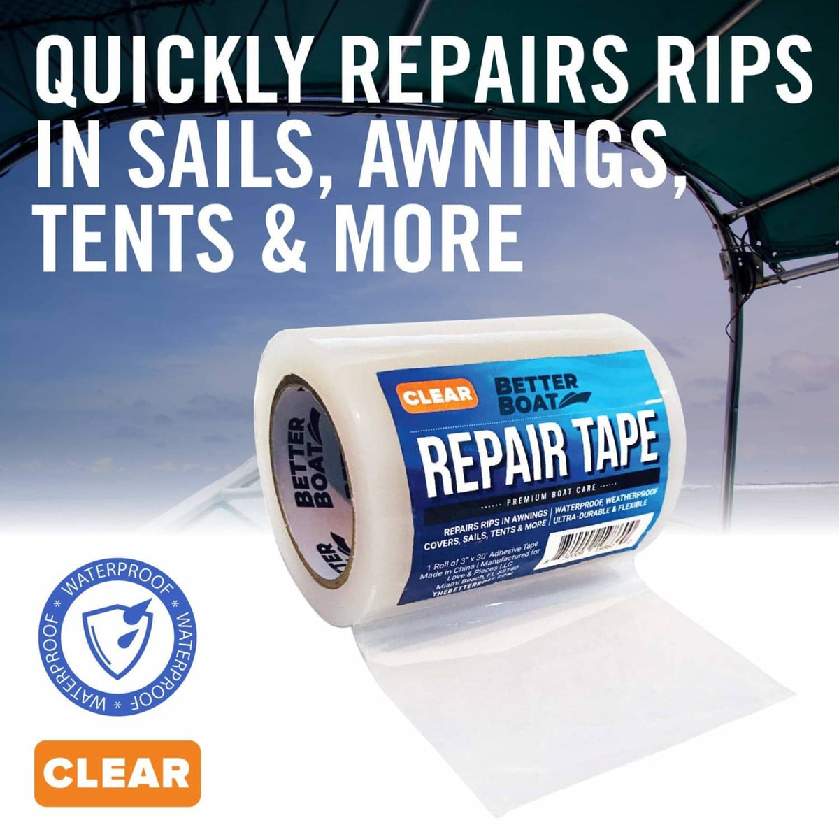 Clear Better Boat Repair Tape roll for quick rip repairs in sails and awnings