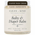 Clean + Kind Baby & Diaper Balm jar with label for diaper rash and daily use