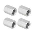 Set of 4 stainless steel hex coupling nuts with internal threads, silver finish