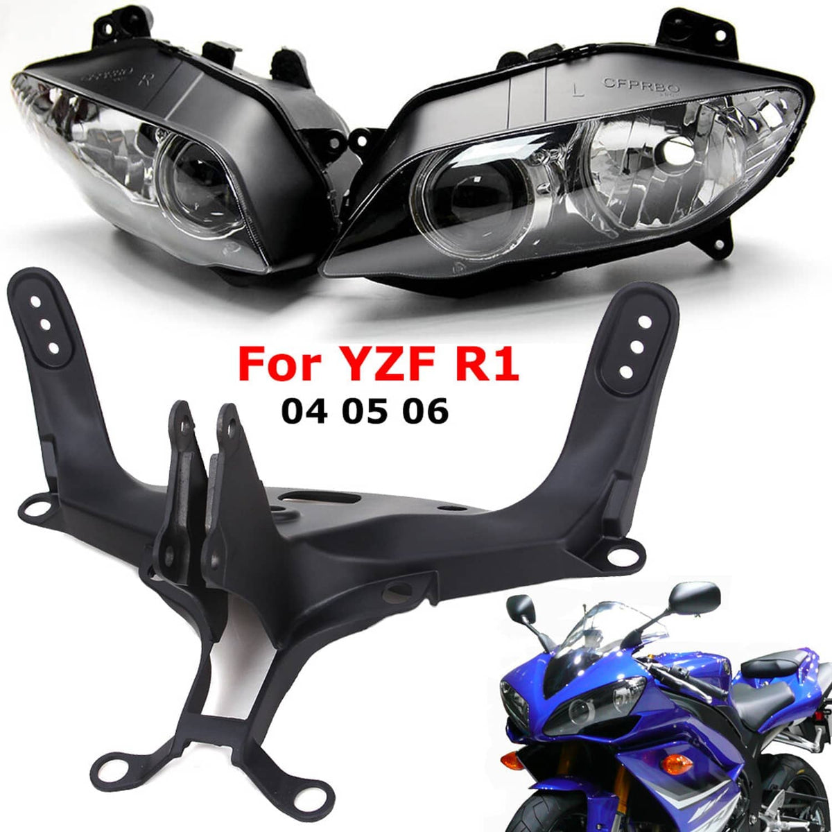 Black dual headlights with upper fairing bracket and side mounting brackets