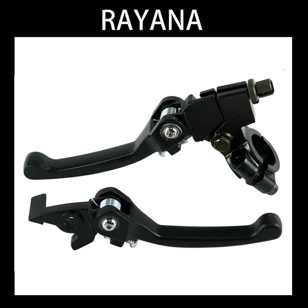 Black folding brake and clutch lever set with textured adjuster knob and screws