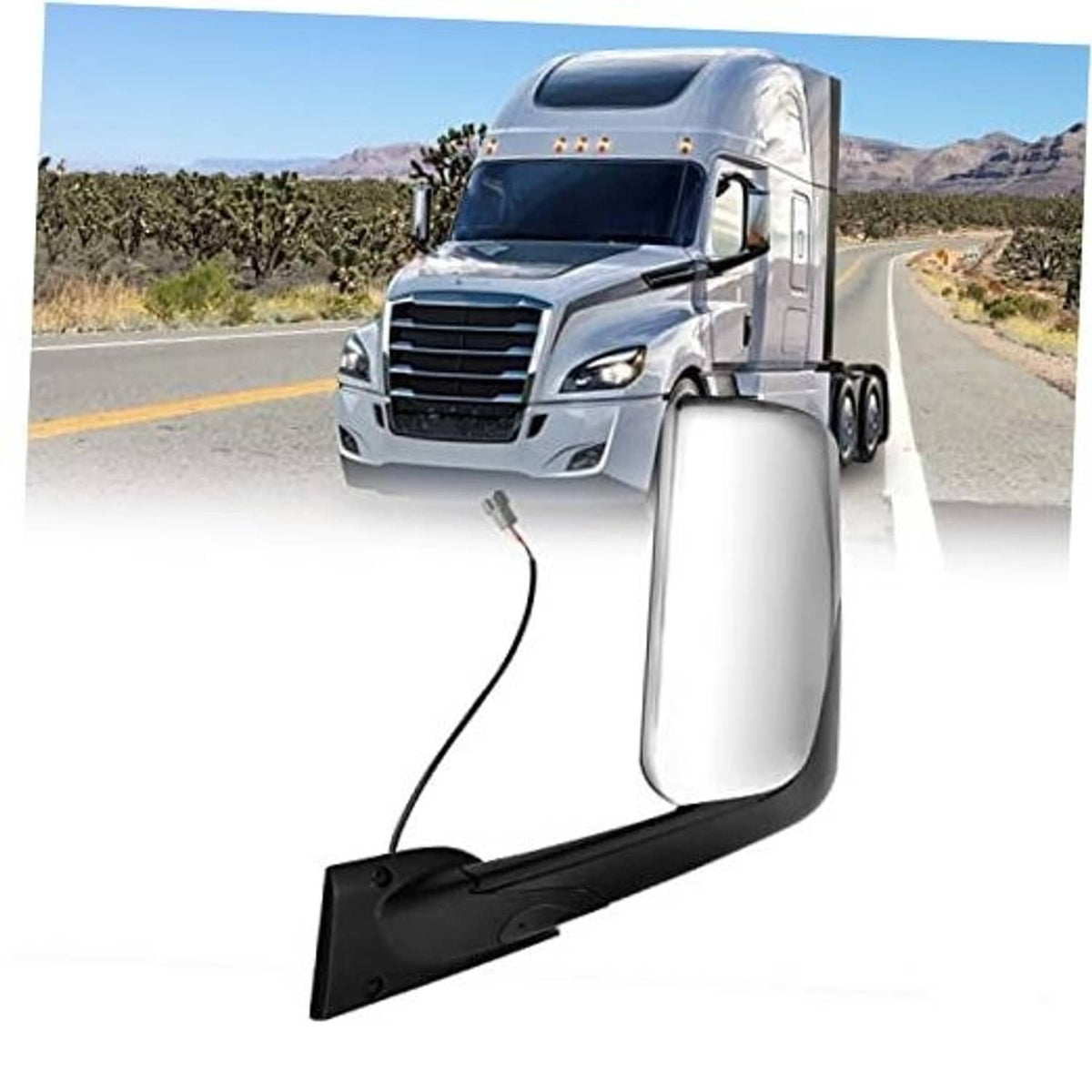 Driver-side door mirror assembly with chrome housing and black mount