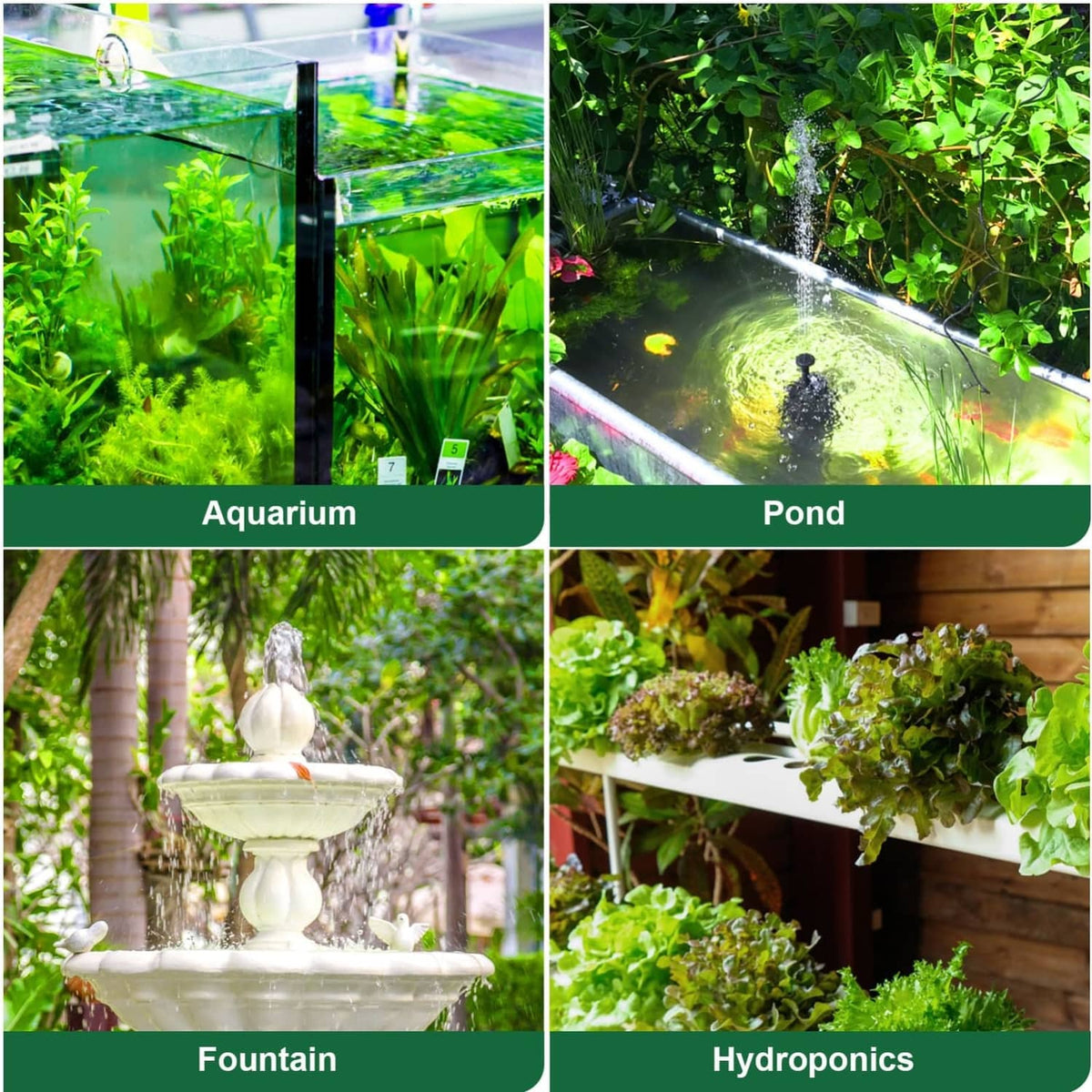 Water spray outlet streams for aquarium, pond, fountain, and hydroponics