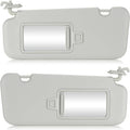 Gray driver and passenger sun visors with rectangular mirror windows
