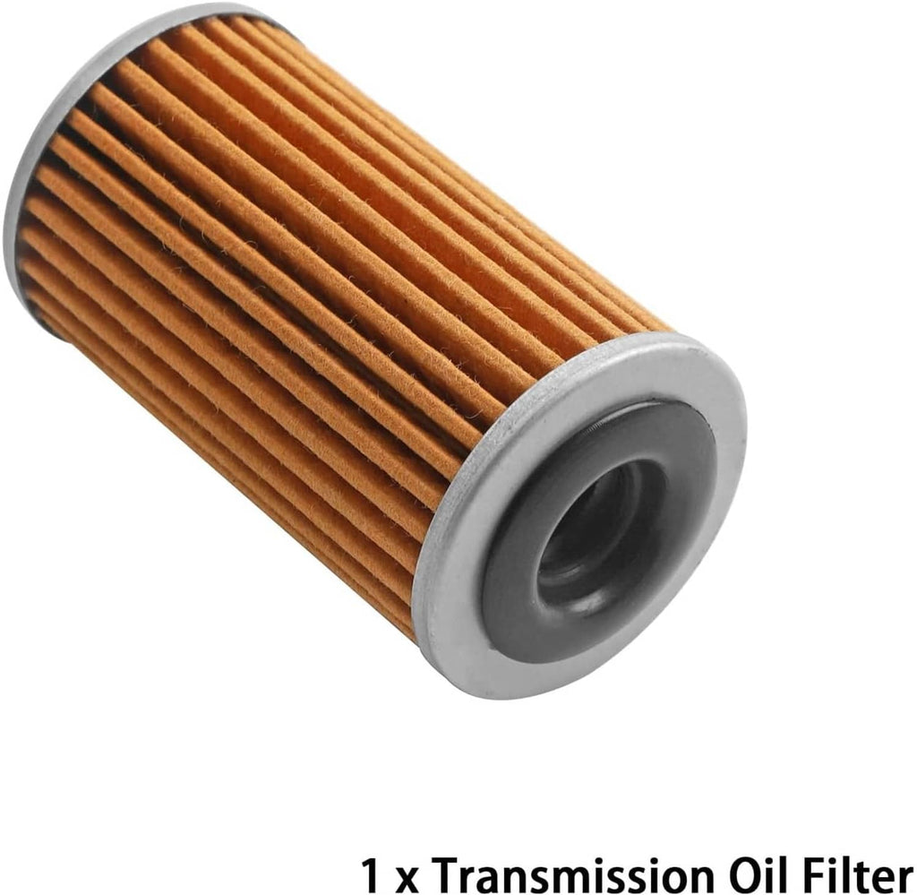 Transmission oil filter cartridge with orange pleated media and gray end cap