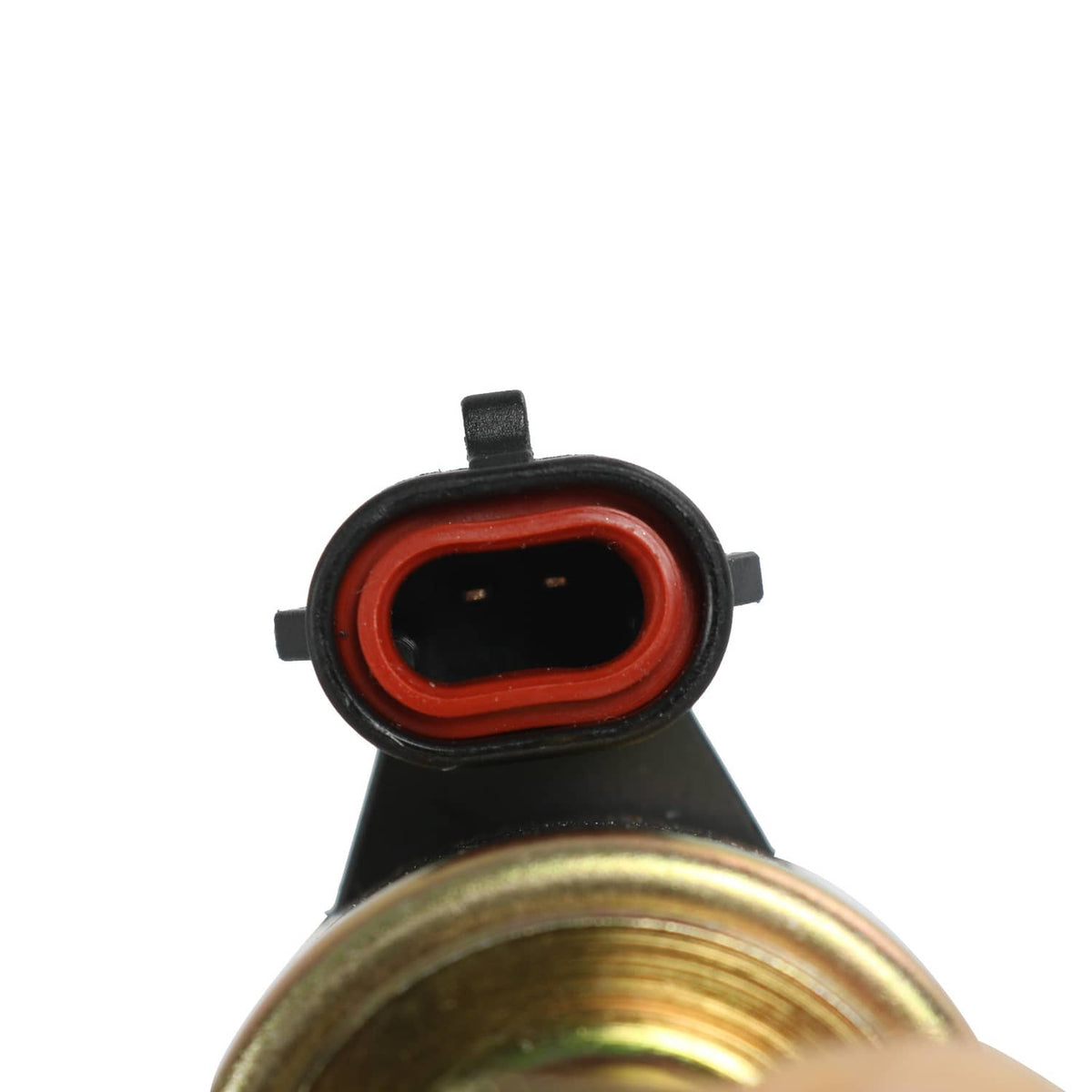 Fuel injection pressure regulator valve close-up of red-backed electrical connector port